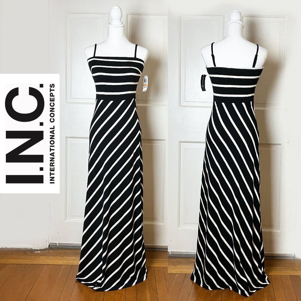 INC Black & White "Boat Stripe" Summer Maxi Dress | Size Small | NWT